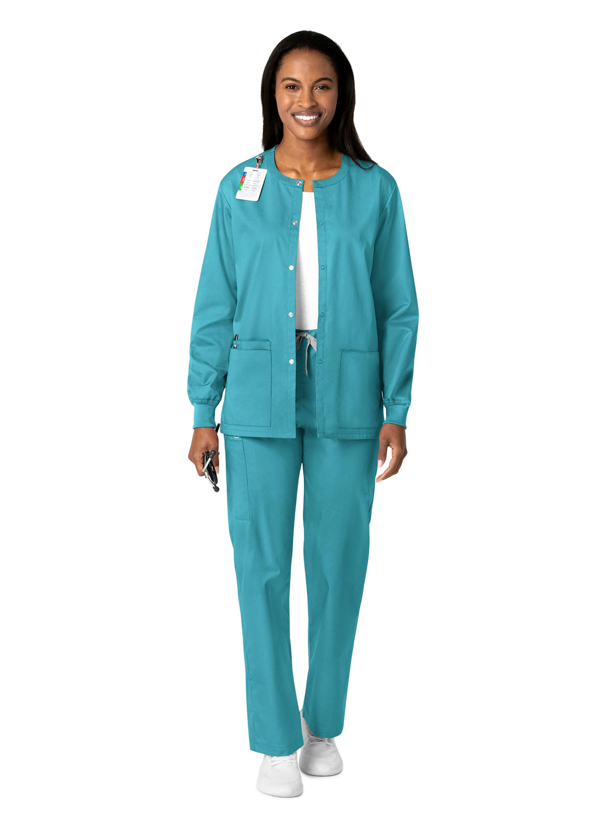 Unisex Five-Pocket Snap Front Scrub Jacket - 800 - Teal