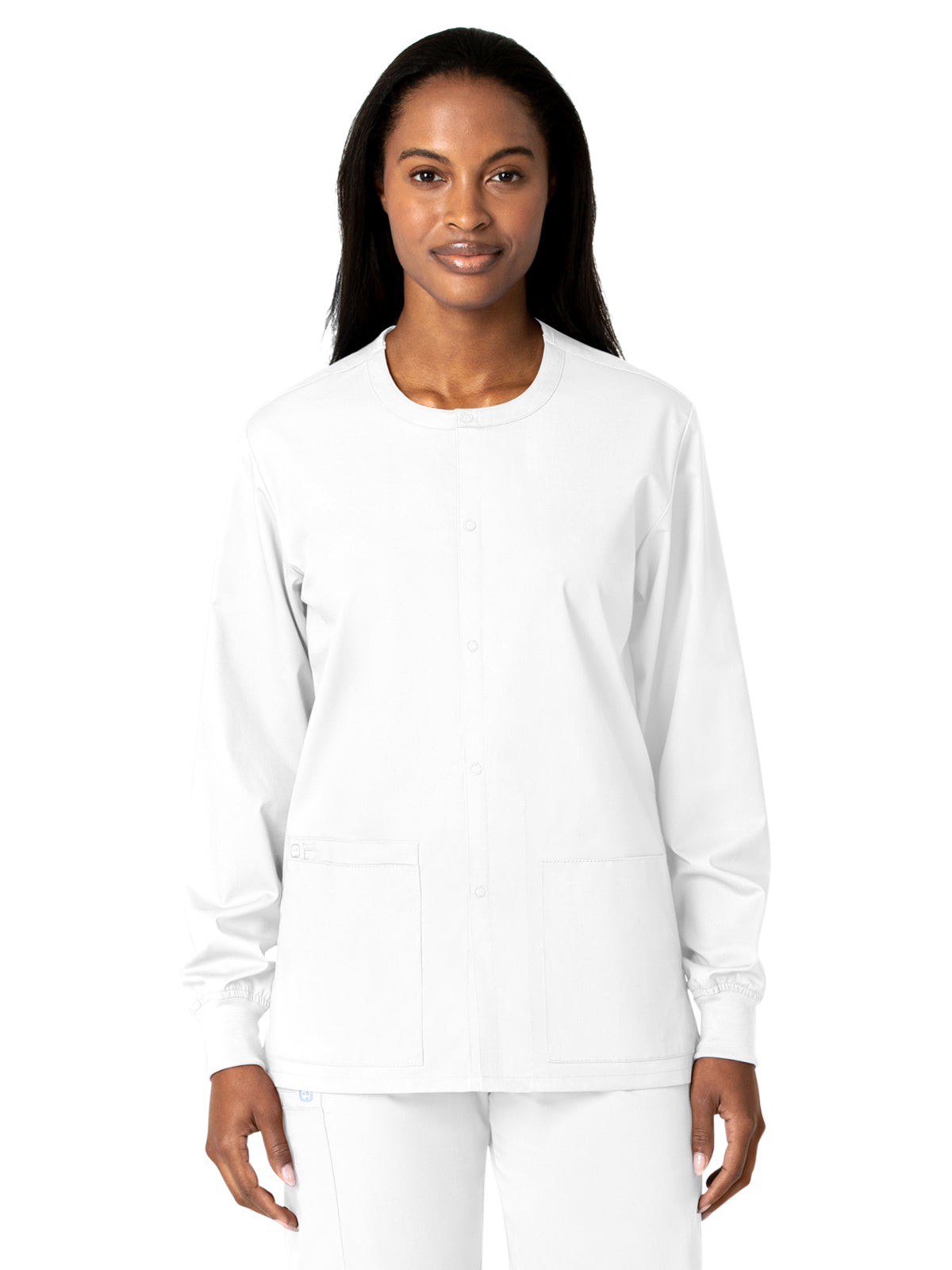 Unisex Five-Pocket Snap Front Scrub Jacket - 800 - White