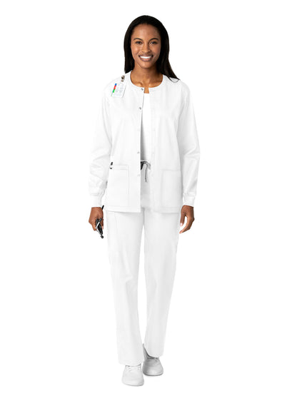 Unisex Five-Pocket Snap Front Scrub Jacket - 800 - White