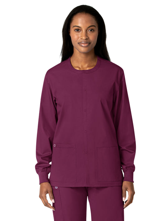 Unisex Five-Pocket Snap Front Scrub Jacket - 800 - Wine