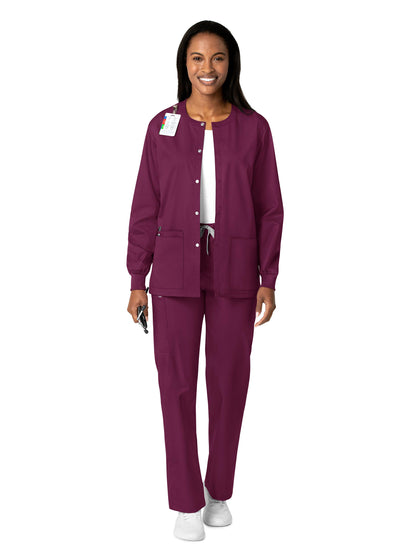 Unisex Five-Pocket Snap Front Scrub Jacket - 800 - Wine