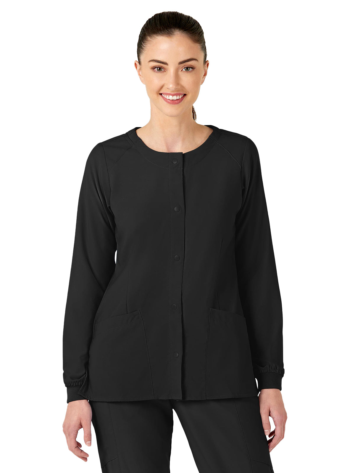 Women's Two-Pocket Crew Neck Scrub Jacket - 8155 - Black