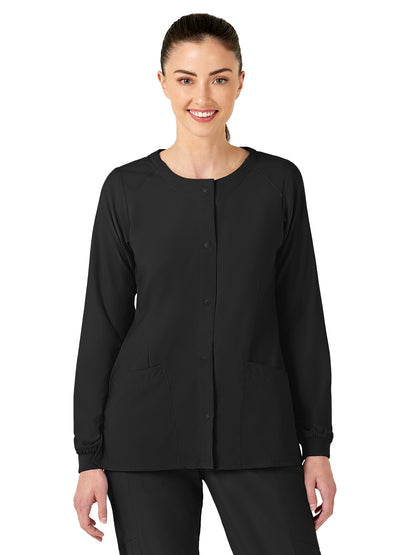 Women's Two-Pocket Crew Neck Scrub Jacket - 8155 - Black