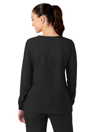 Women's Two-Pocket Crew Neck Scrub Jacket - 8155 - Black