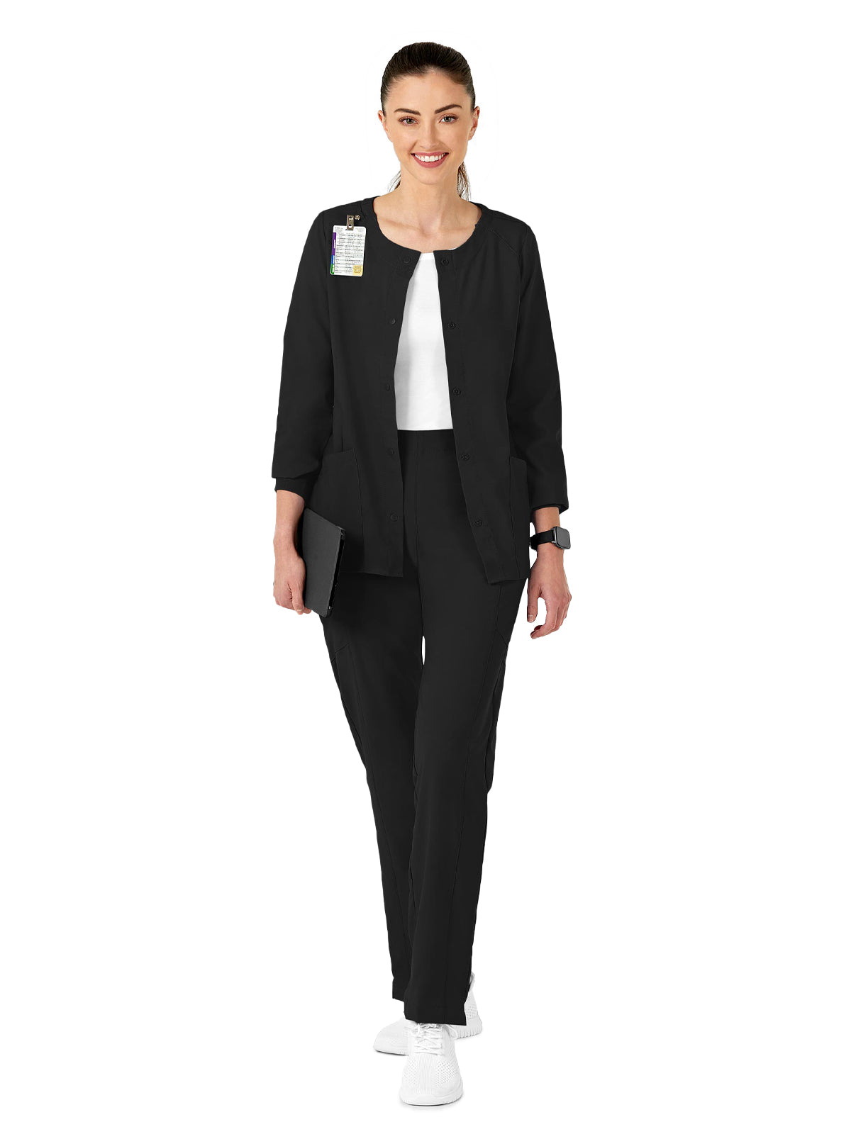 Women's Two-Pocket Crew Neck Scrub Jacket - 8155 - Black