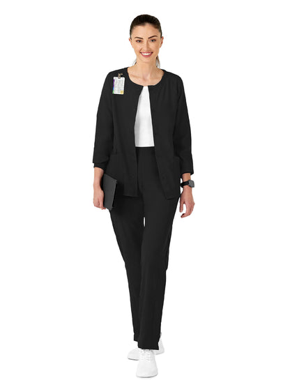 Women's Two-Pocket Crew Neck Scrub Jacket - 8155 - Black