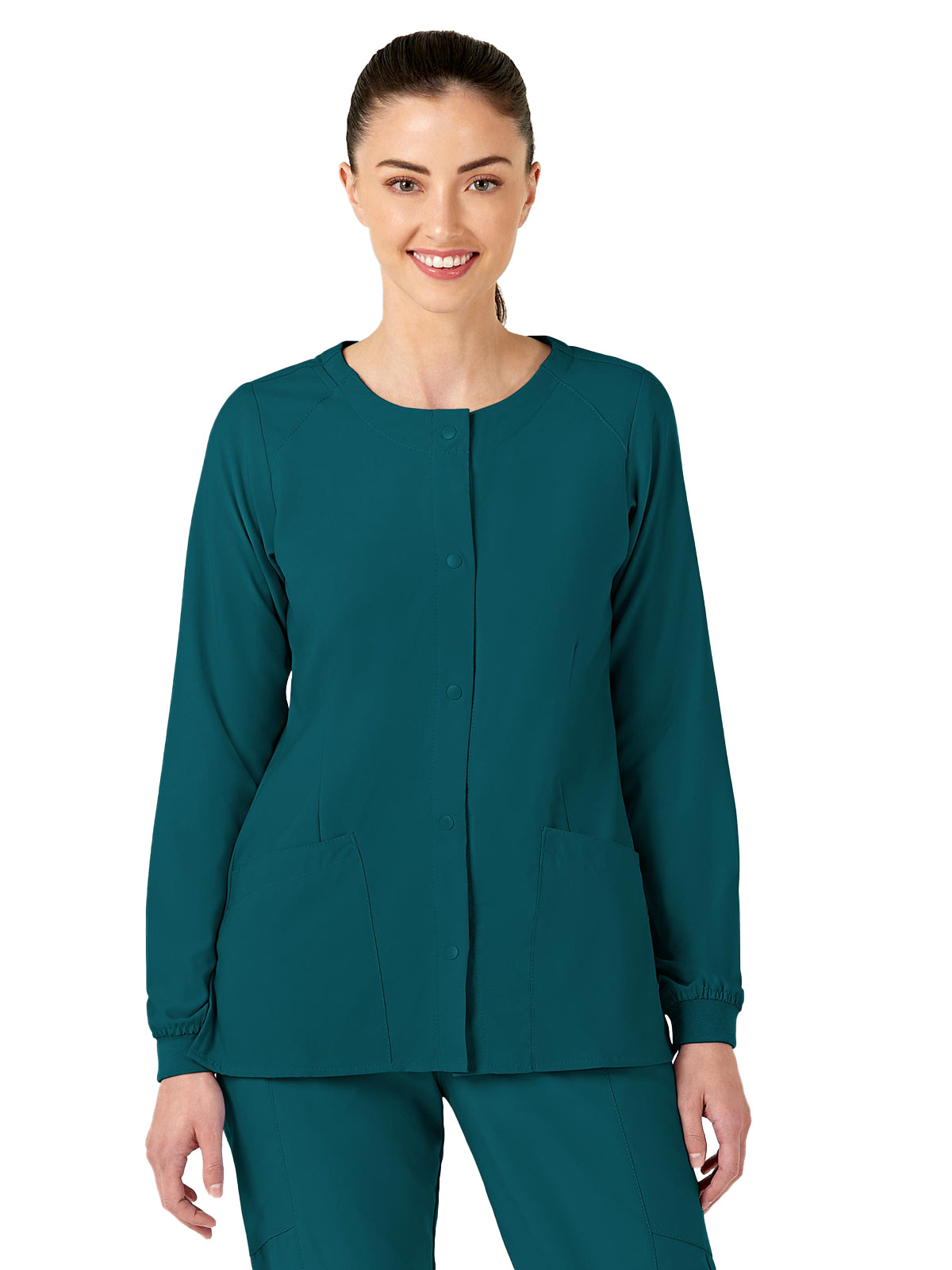 Women's Two-Pocket Crew Neck Scrub Jacket - 8155 - Caribbean