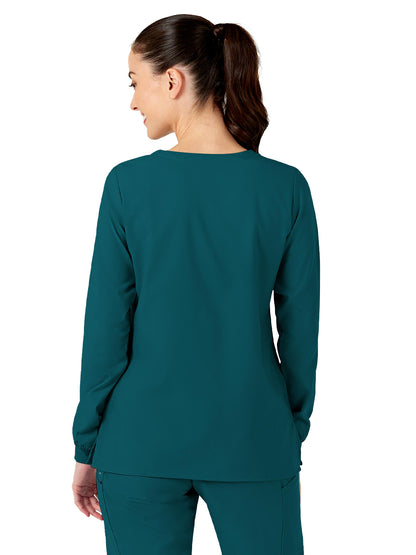 Women's Two-Pocket Crew Neck Scrub Jacket - 8155 - Caribbean