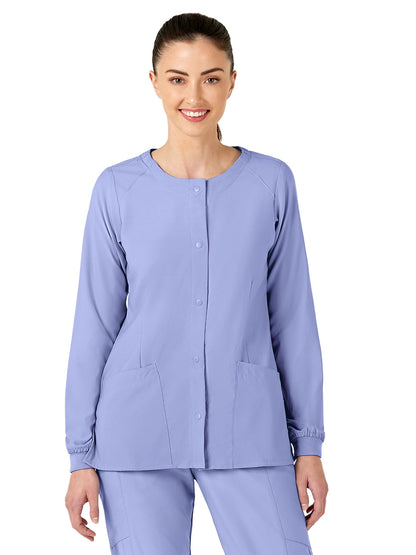 Women's Two-Pocket Crew Neck Scrub Jacket - 8155 - Ceil Blue