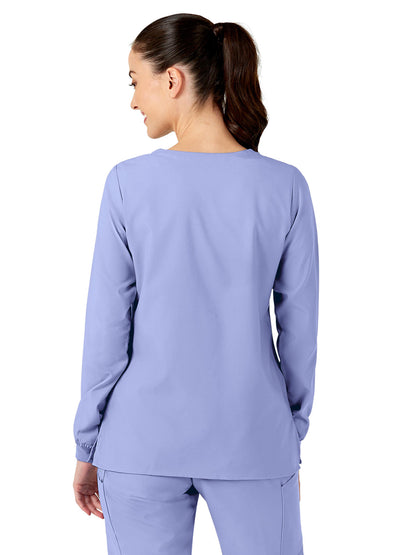 Women's Two-Pocket Crew Neck Scrub Jacket - 8155 - Ceil Blue