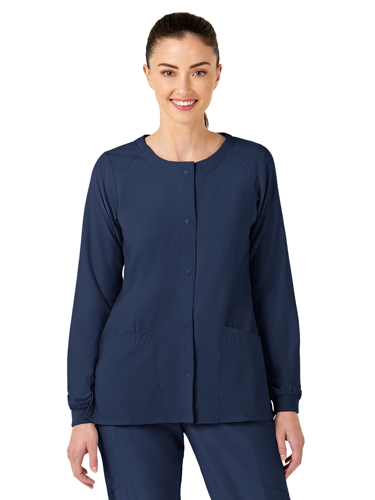 Women's Two-Pocket Crew Neck Scrub Jacket - 8155 - Navy