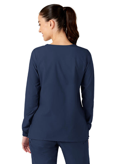 Women's Two-Pocket Crew Neck Scrub Jacket - 8155 - Navy