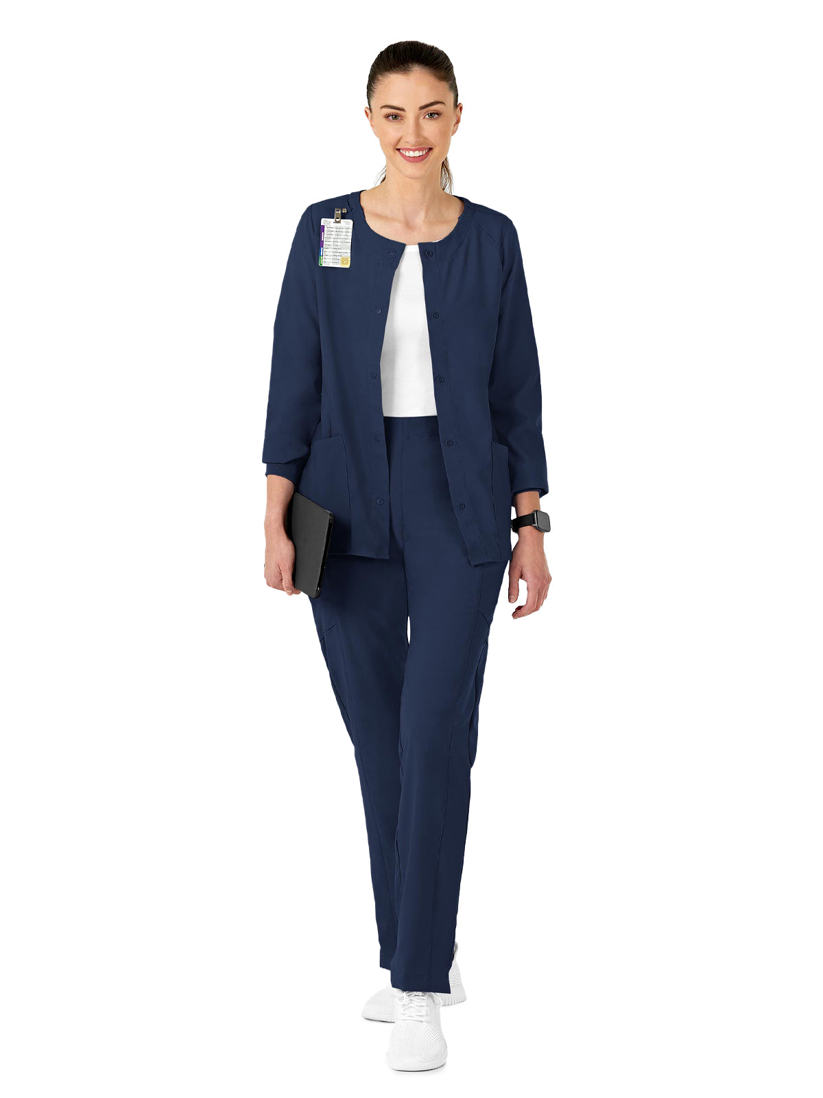 Women's Two-Pocket Crew Neck Scrub Jacket - 8155 - Navy