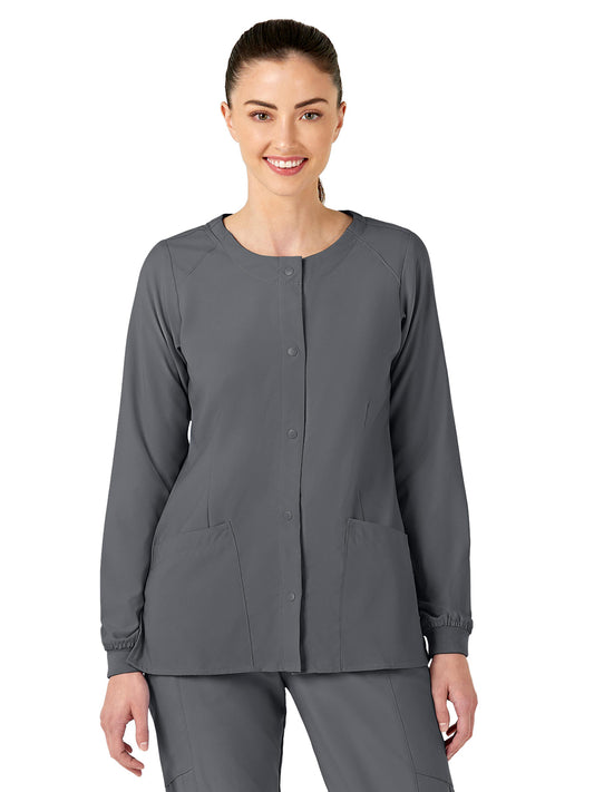 Women's Two-Pocket Crew Neck Scrub Jacket - 8155 - Pewter