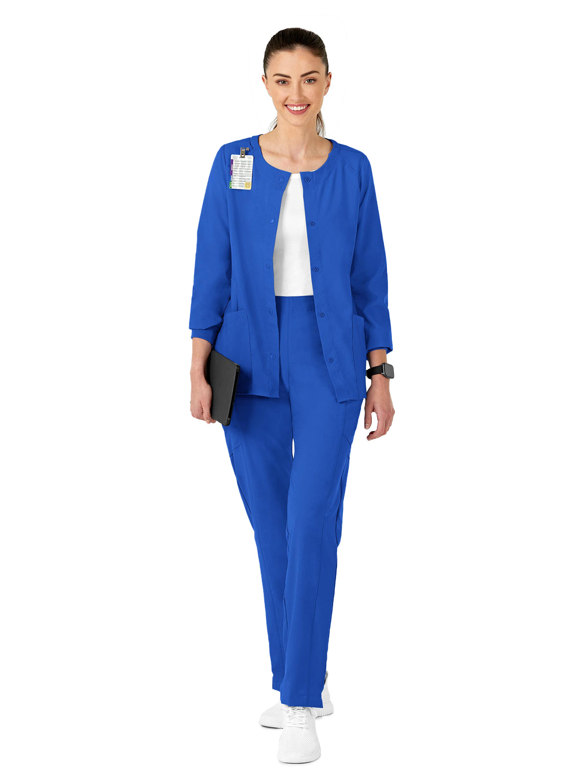 Women's Two-Pocket Crew Neck Scrub Jacket - 8155 - Royal