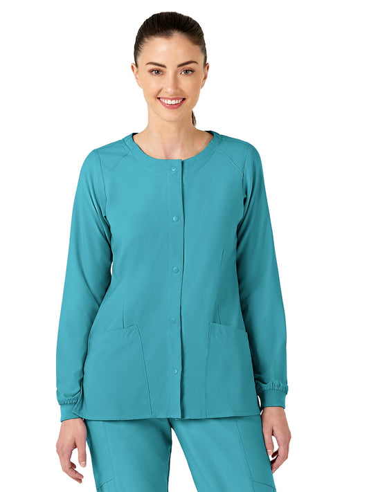 Women's Two-Pocket Crew Neck Scrub Jacket - 8155 - Teal Blue