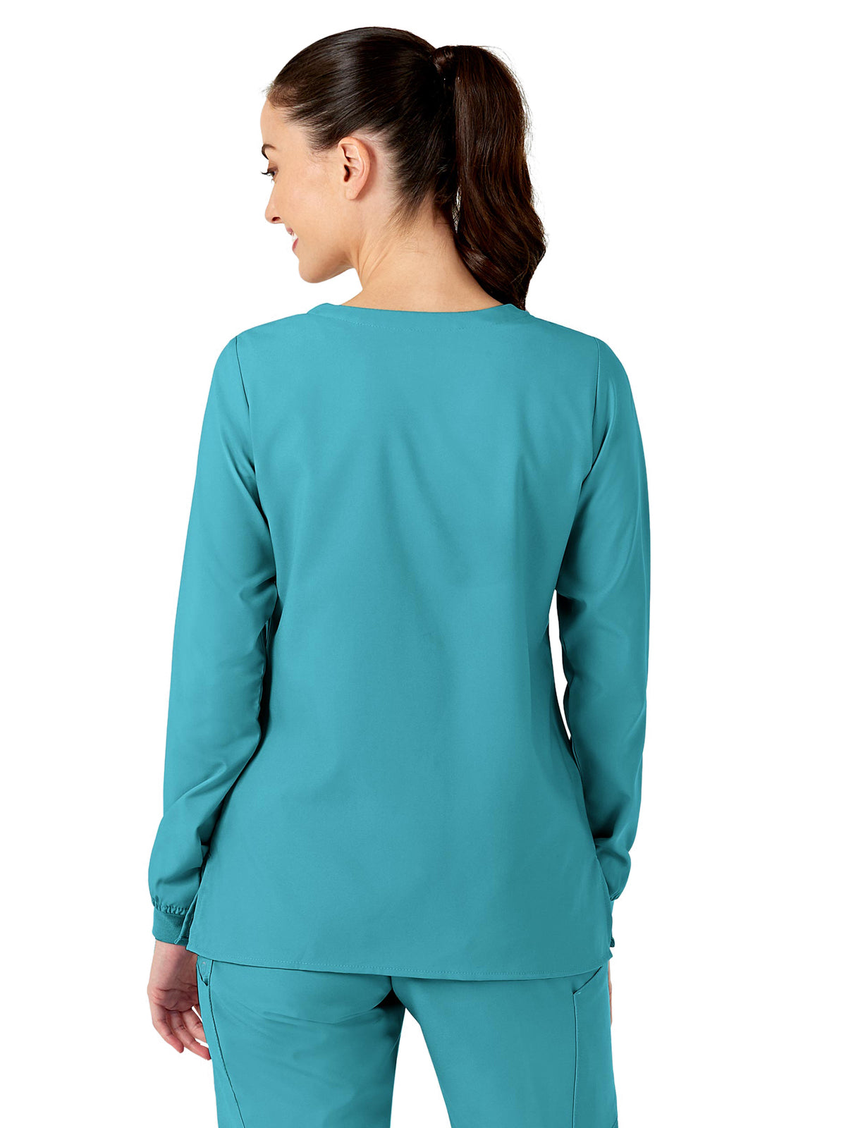 Women's Two-Pocket Crew Neck Scrub Jacket - 8155 - Teal Blue