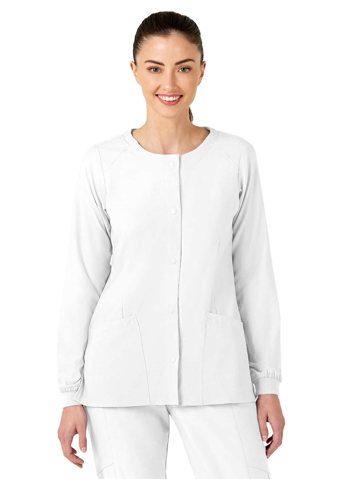 Women's Two-Pocket Crew Neck Scrub Jacket - 8155 - White