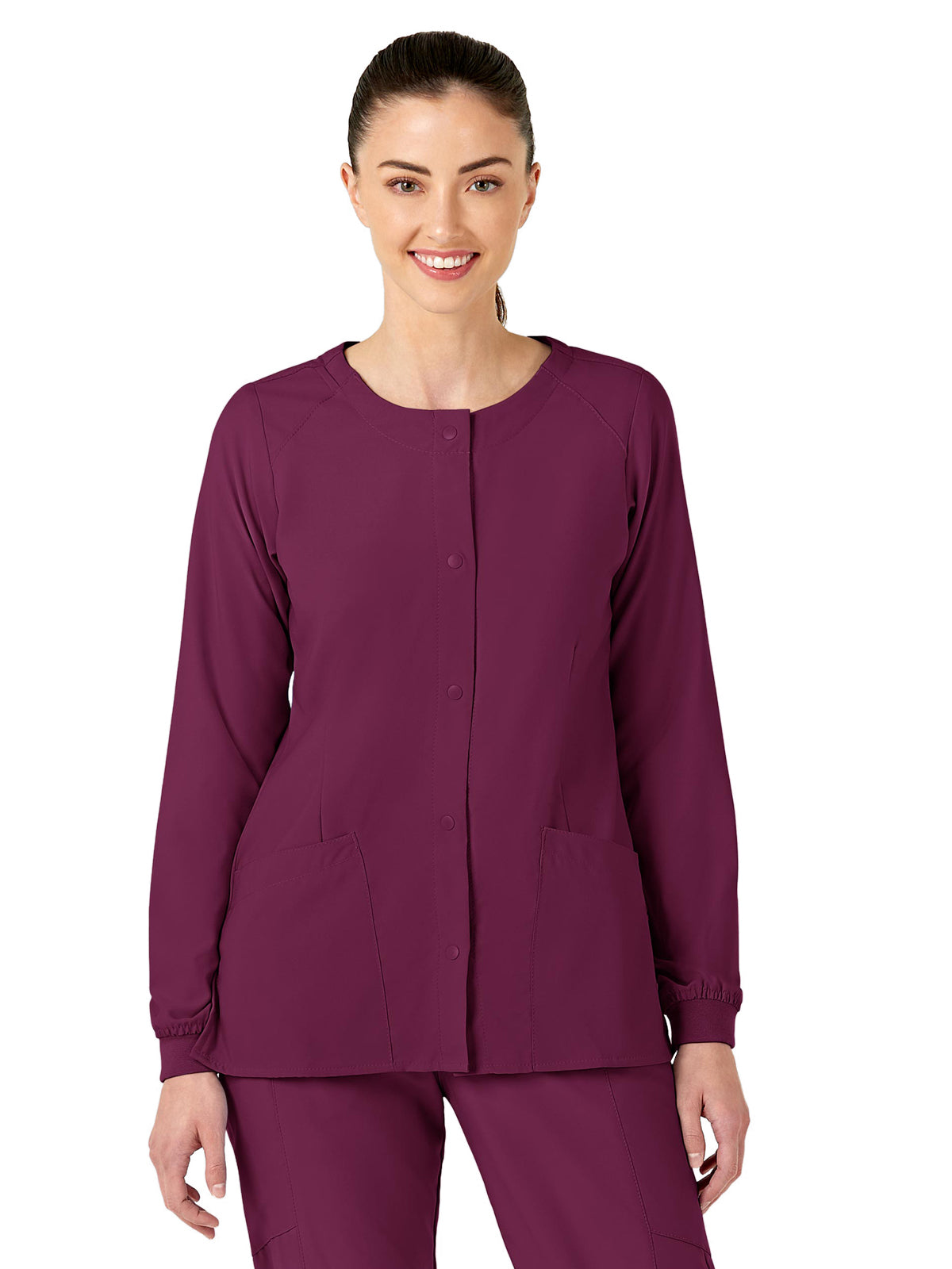 Women's Two-Pocket Crew Neck Scrub Jacket - 8155 - Wine