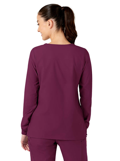 Women's Two-Pocket Crew Neck Scrub Jacket - 8155 - Wine