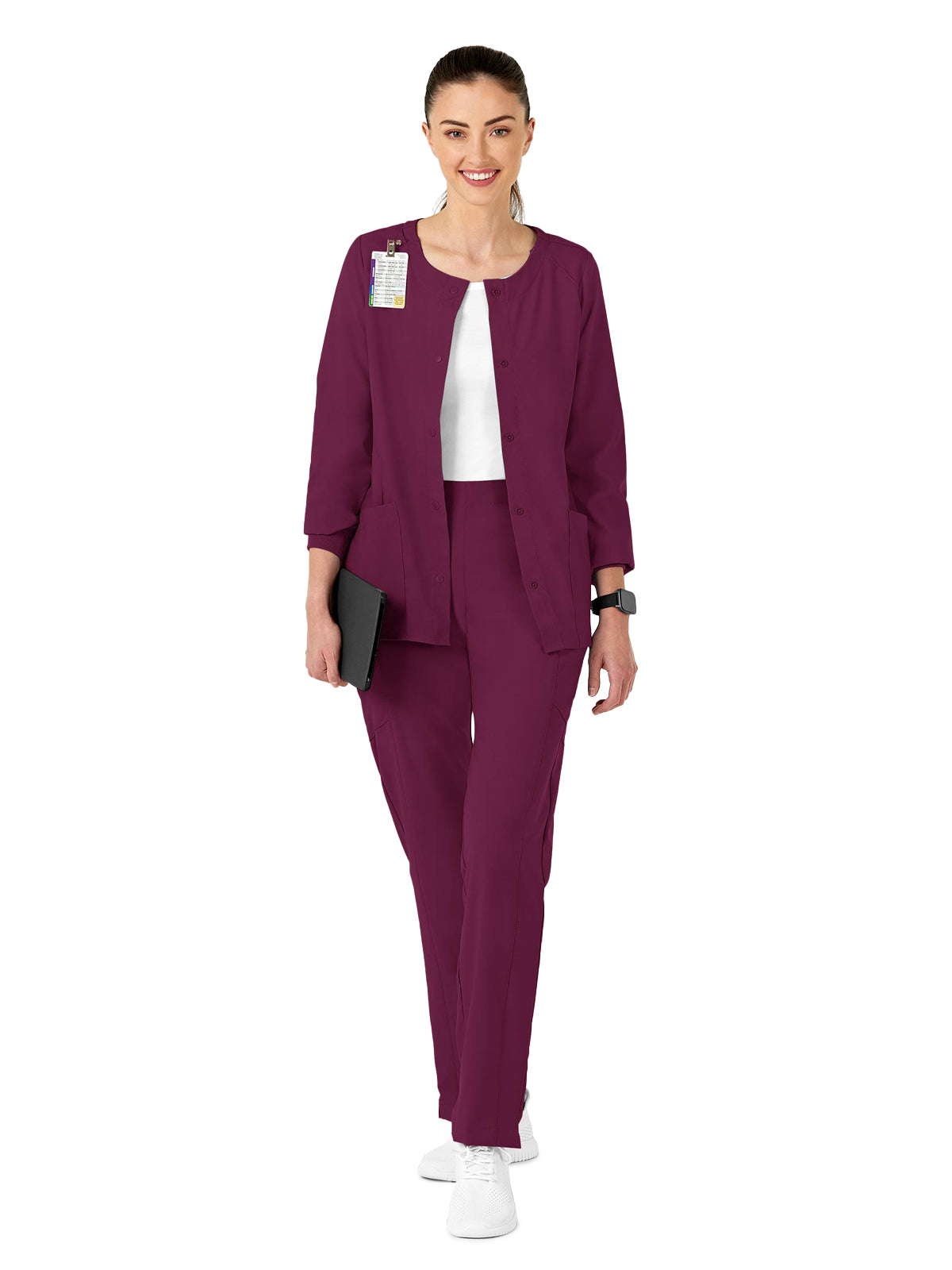 Women's Two-Pocket Crew Neck Scrub Jacket - 8155 - Wine