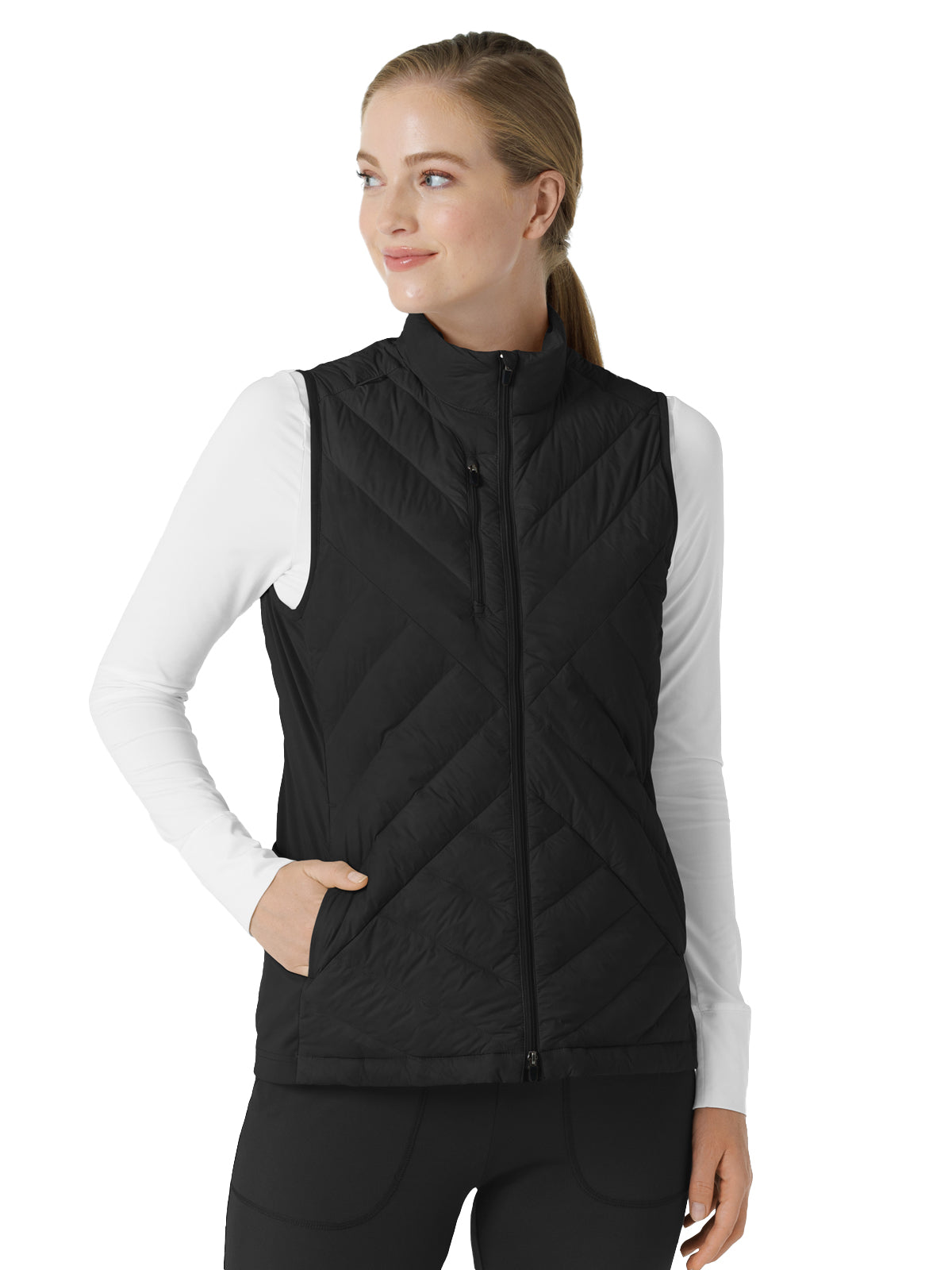 Women's Six-Pocket Quilted Scrub Vest - 8277 - Black