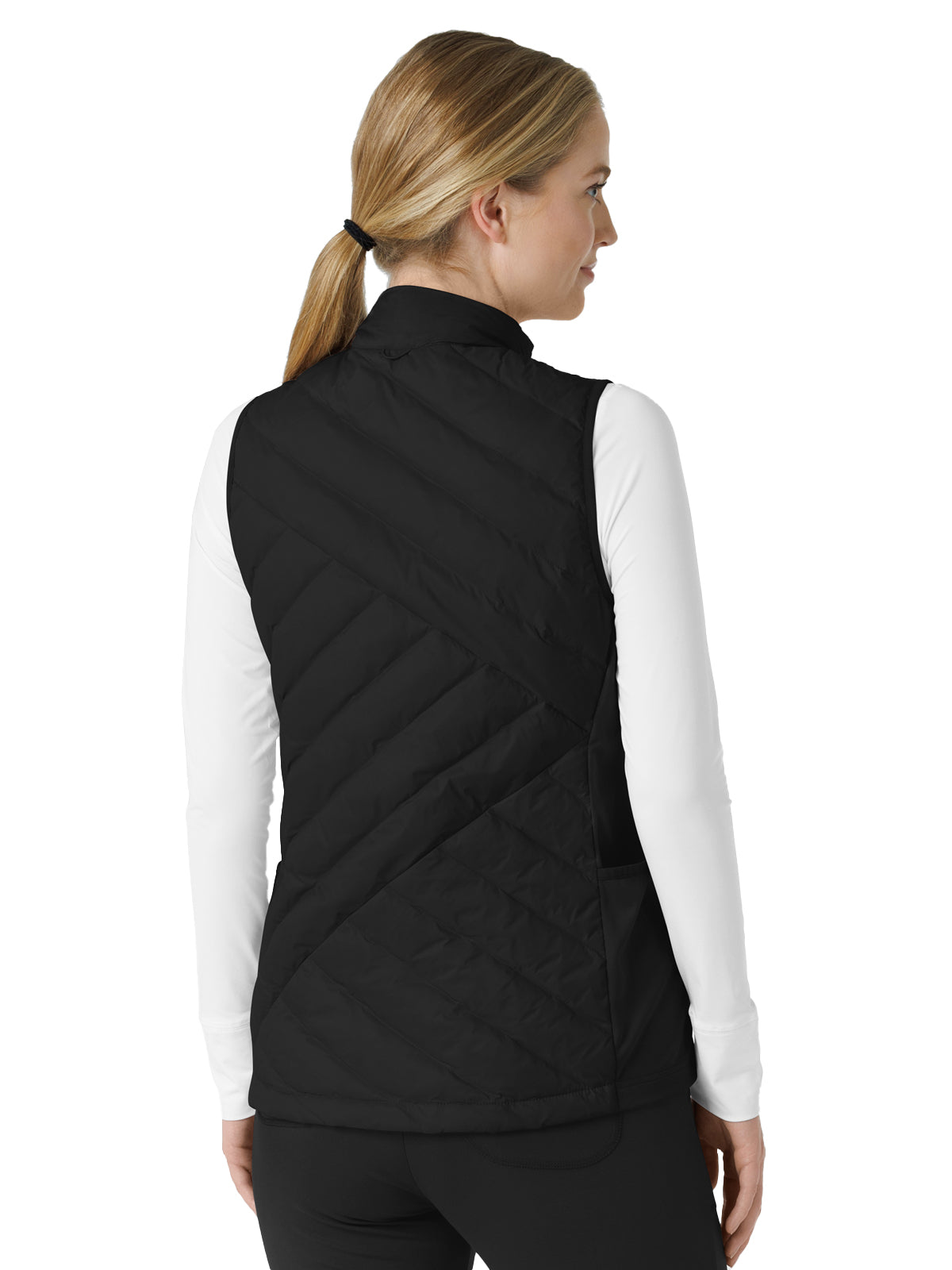 Women's Six-Pocket Quilted Scrub Vest - 8277 - Black