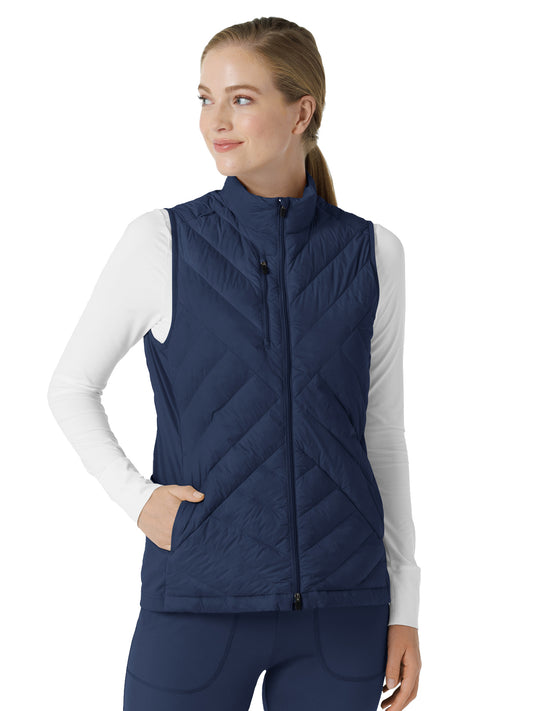 Women's Six-Pocket Quilted Scrub Vest - 8277 - Navy Blue