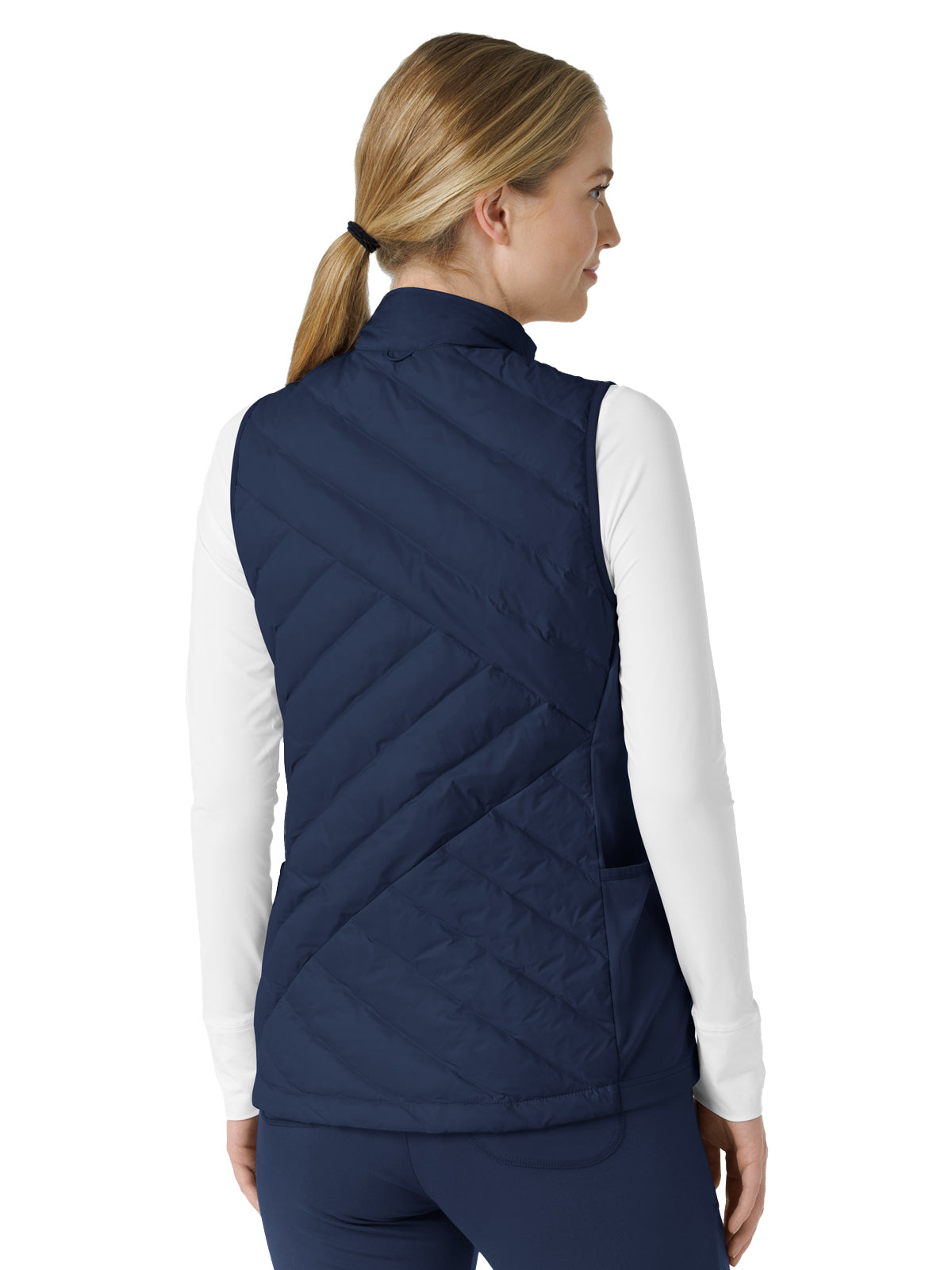 Women's Six-Pocket Quilted Scrub Vest - 8277 - Navy Blue