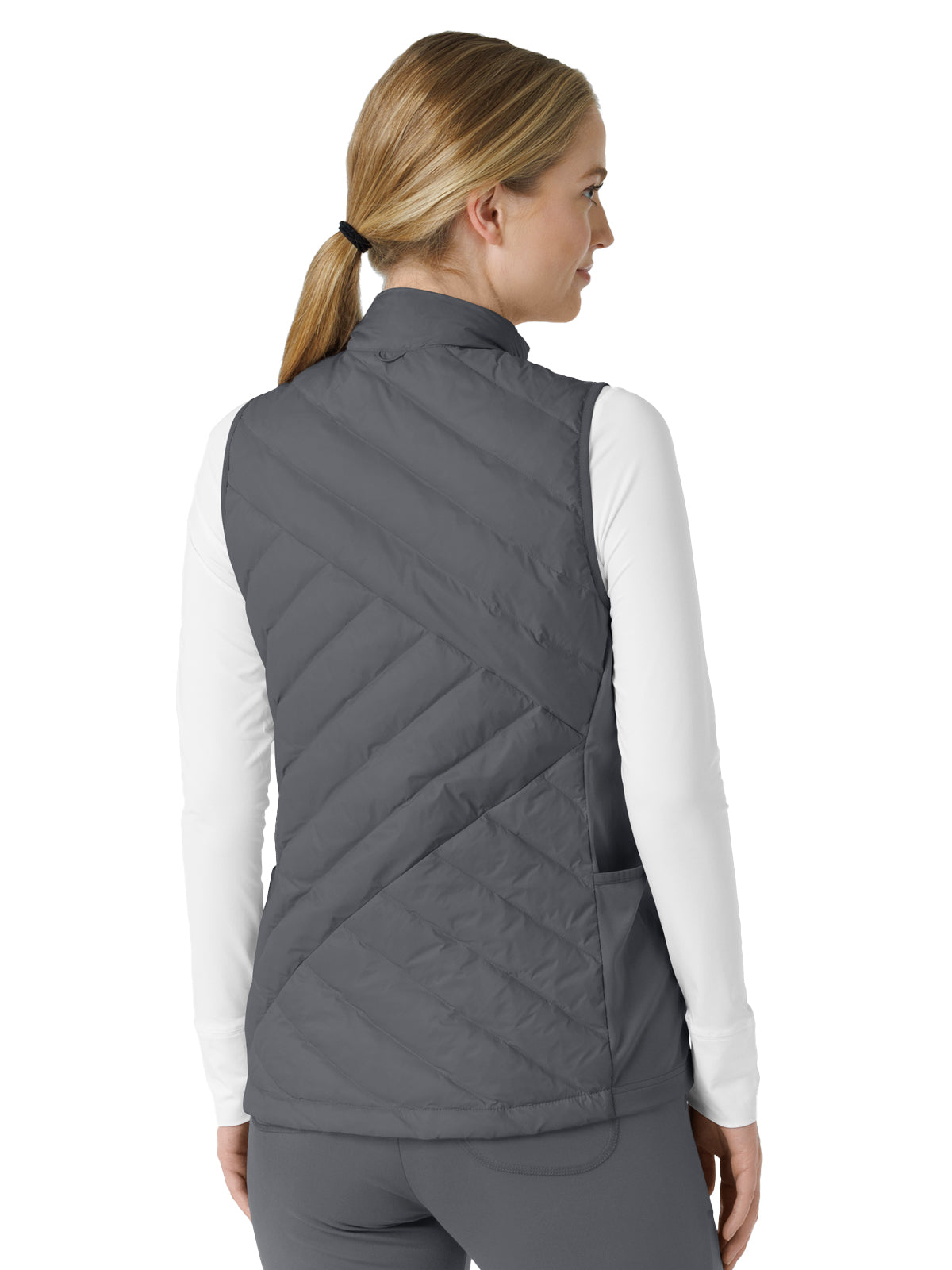 Women's Six-Pocket Quilted Scrub Vest - 8277 - Pewter