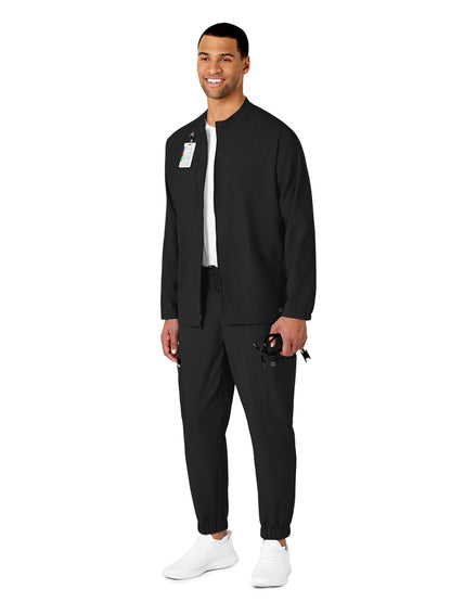 Men's Three-Pocket Zip-Front Warm-Up Scrub Jacket - 8355 - Black