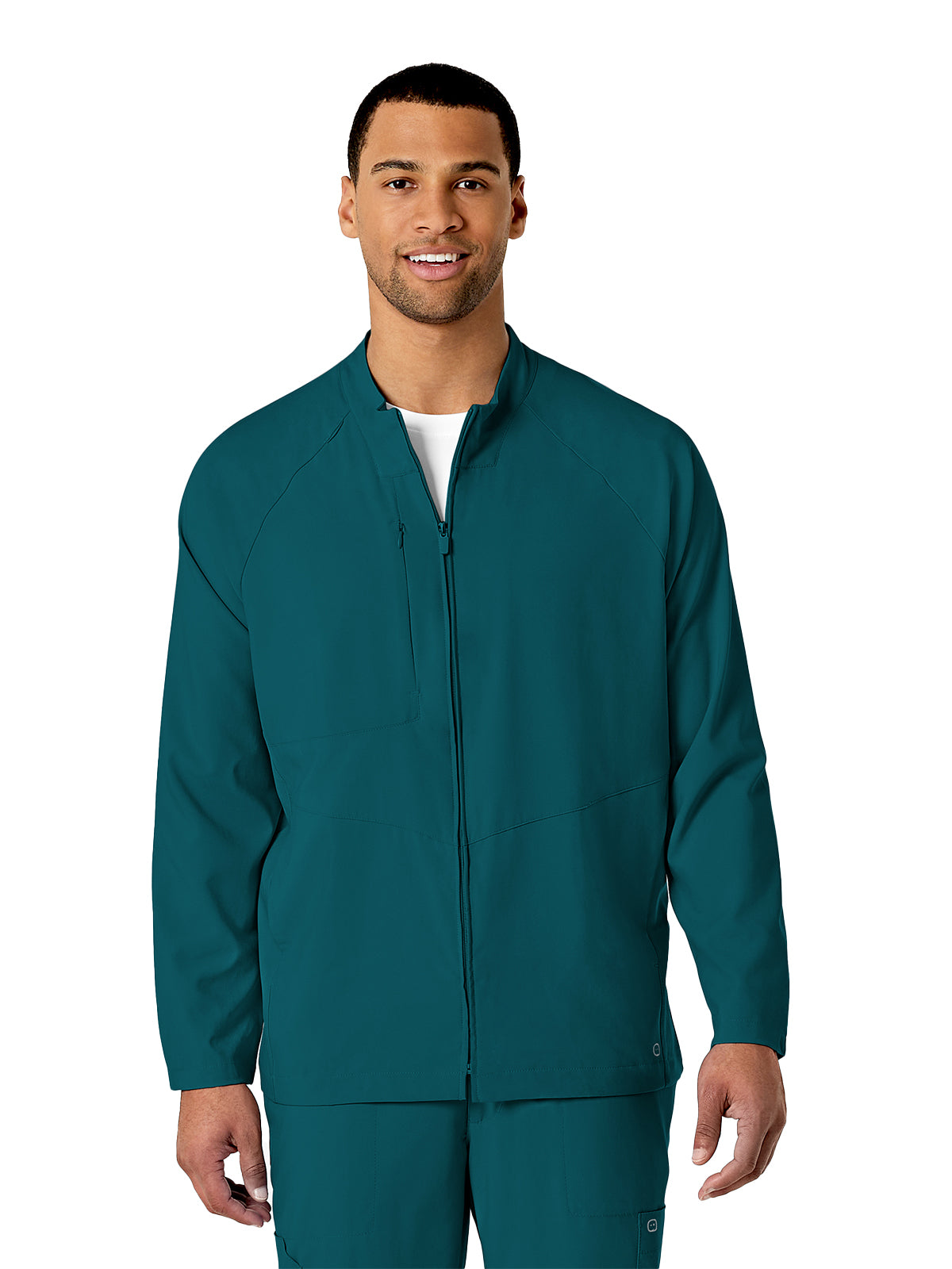 Men's Zip-Front Warm-Up Scrub Jacket - 8355 - Caribbean Blue