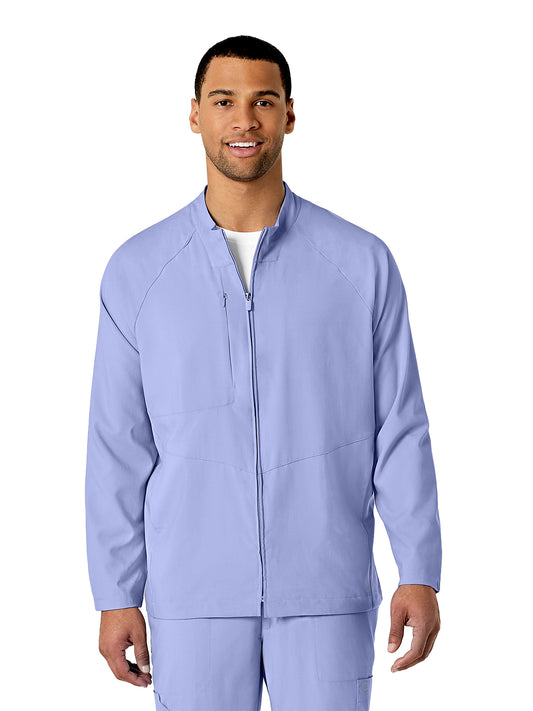 Men's Three-Pocket Zip-Front Warm-Up Scrub Jacket - 8355 - Ceil Blue