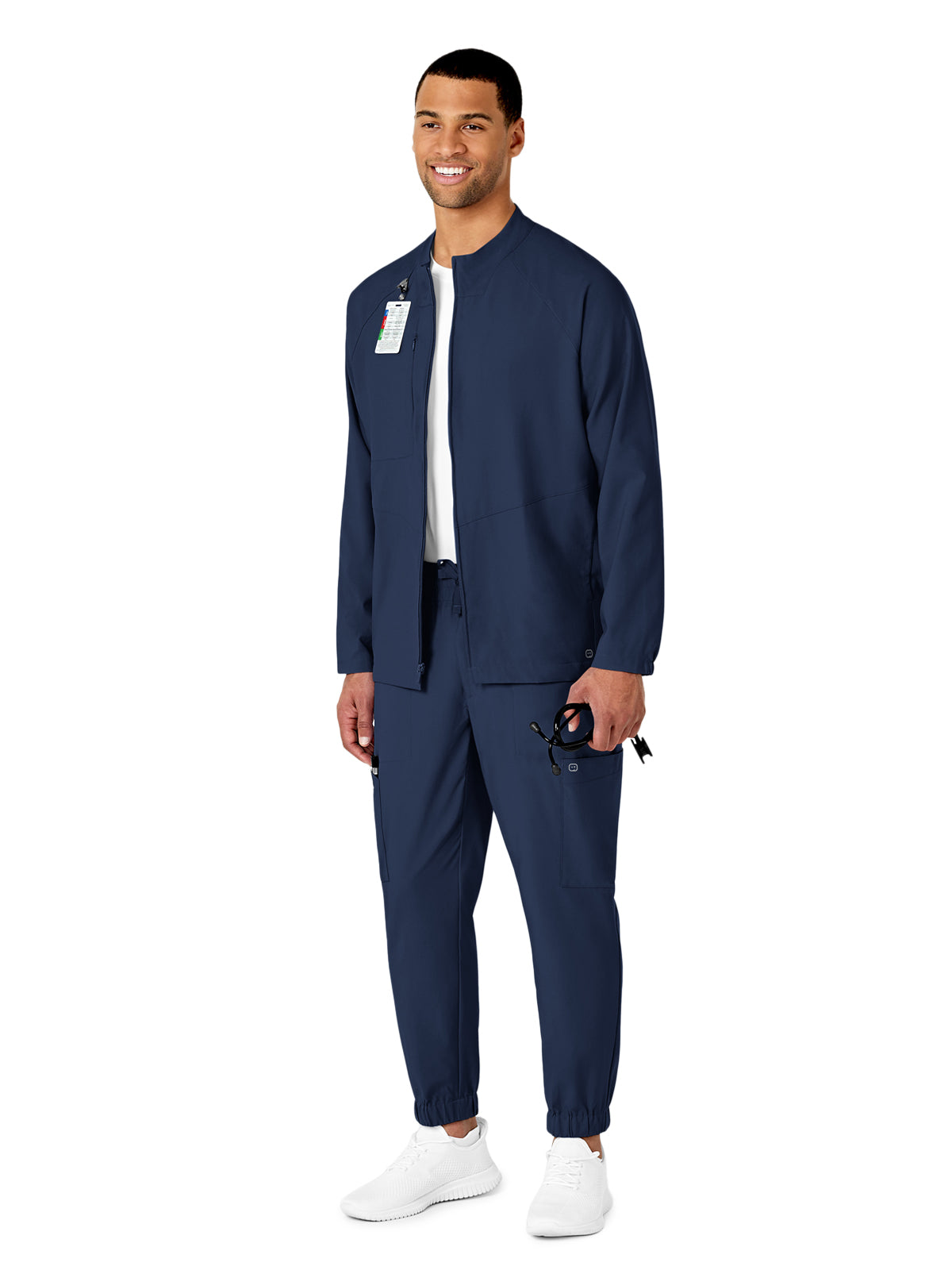 Men's Three-Pocket Zip-Front Warm-Up Scrub Jacket - 8355 - Navy