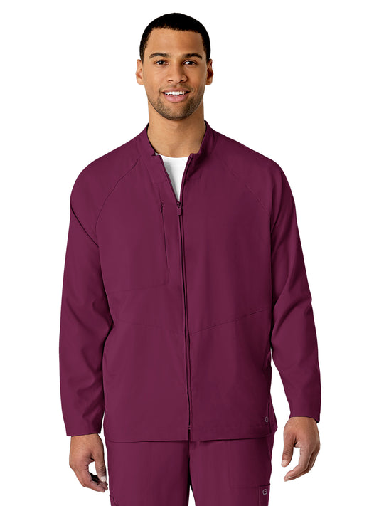 Men's Three-Pocket Zip-Front Warm-Up Scrub Jacket - 8355 - Wine