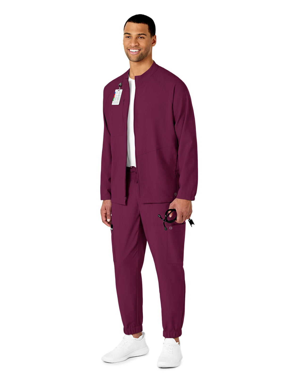 Men's Three-Pocket Zip-Front Warm-Up Scrub Jacket - 8355 - Wine