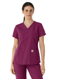 Women's Five-Pocket Modern Fit V-Neck Top - C12113 - Wine