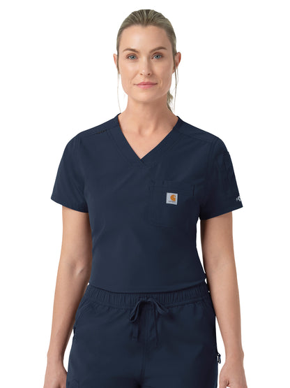 Women's Five-Pocket Tuck-in Scrub Top - C12139 - Navy