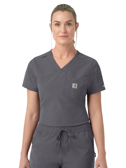 Women's Five-Pocket Tuck-in Scrub Top - C12139 - Pewter