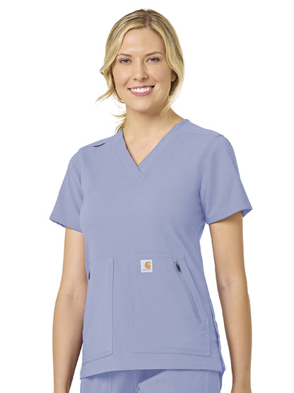 Women's Modern Fit 4-Pocket V-Neck Top - C12237 - Ceil Blue