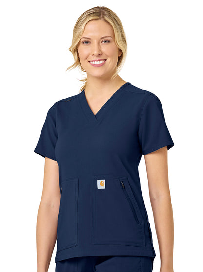 Women's Modern Fit 4-Pocket V-Neck Top - C12237 - Navy