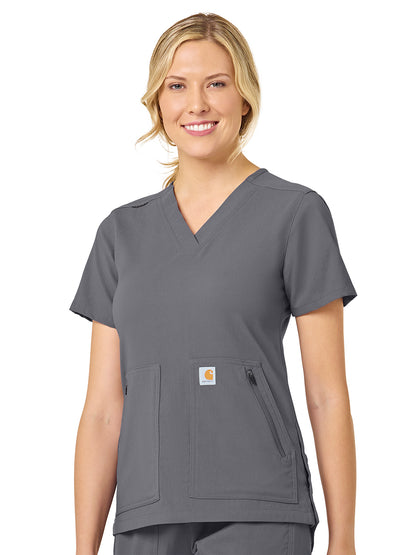 Women's Modern Fit 4-Pocket V-Neck Top - C12237 - Pewter