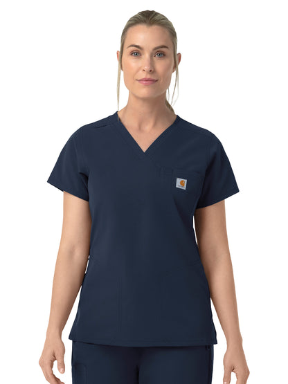 Women's Four-Pocket V-Neck Scrub Top - C12239 - Navy
