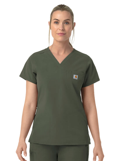 Women's Four-Pocket V-Neck Scrub Top - C12239 - Olive