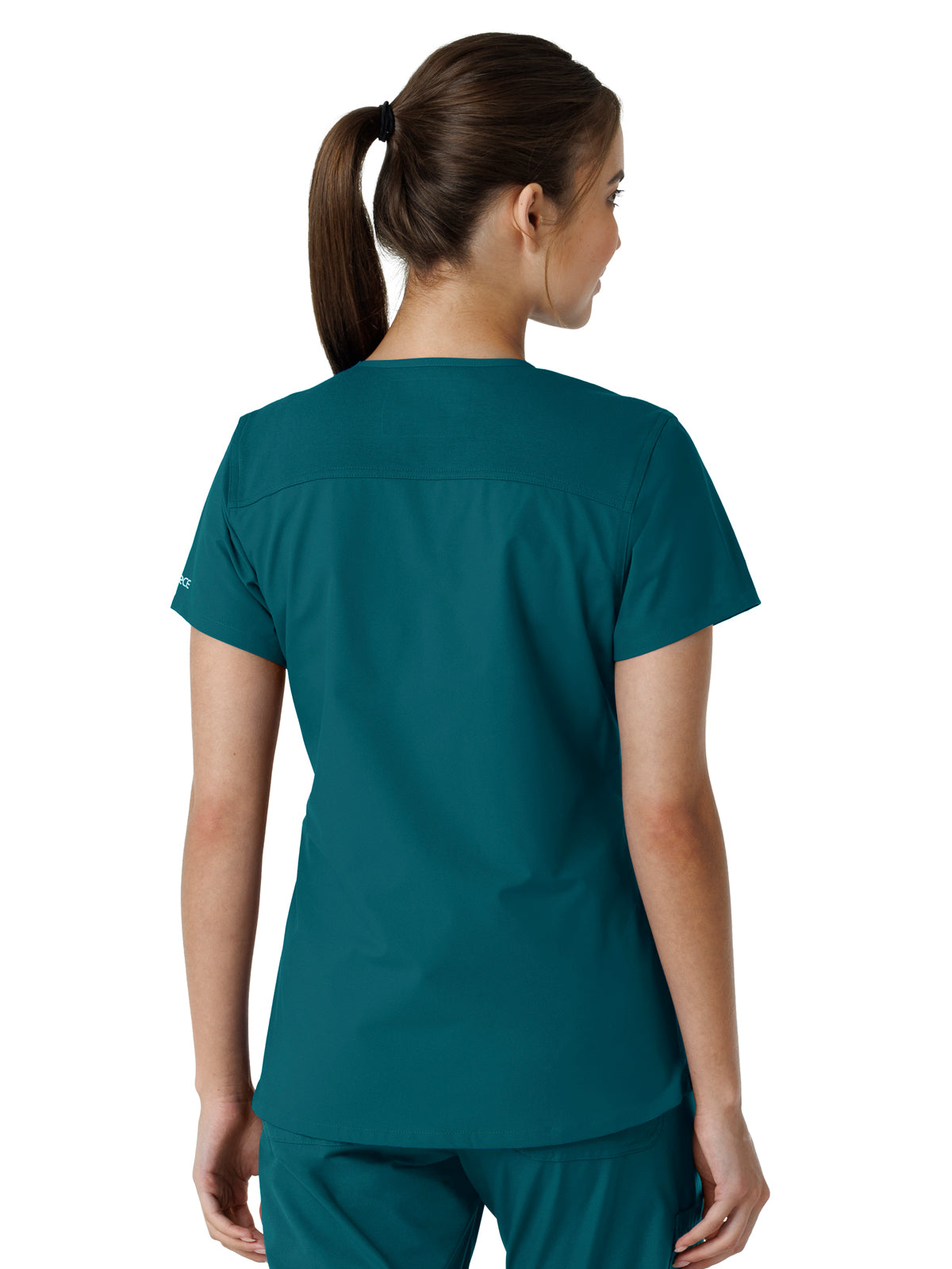 Women's Four-Pocket V-Neck Knit Panel Scrub Top - C12313 - Caribbean