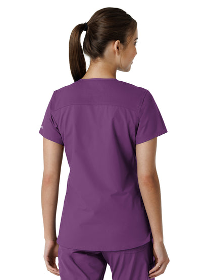 Women's Four-Pocket V-Neck Knit Panel Scrub Top - C12313 - Eggplant