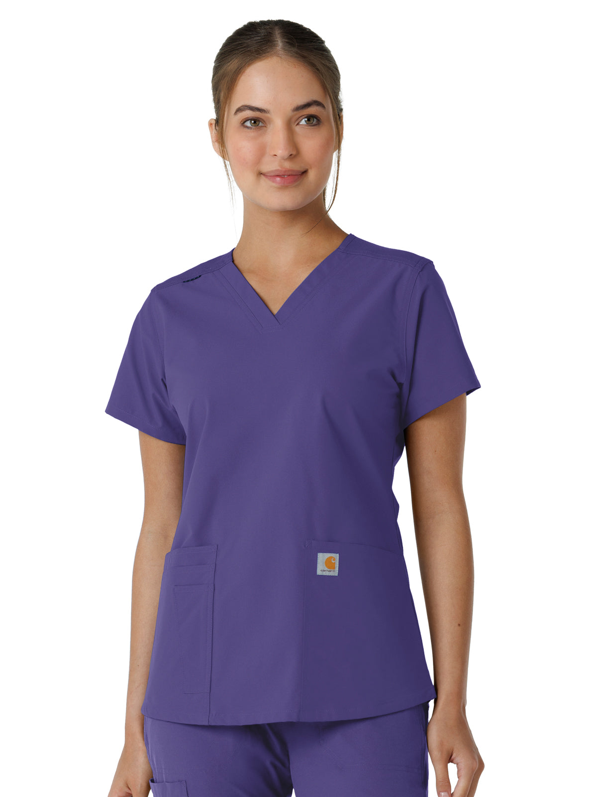 Women's Four-Pocket V-Neck Knit Panel Scrub Top - C12313 - Grape