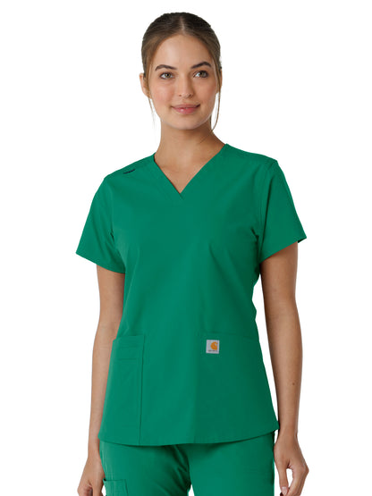 Women's Four-Pocket V-Neck Knit Panel Scrub Top - C12313 - Hunter