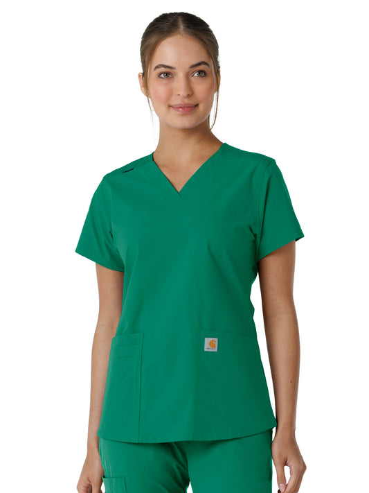 Women's Four-Pocket V-Neck Knit Panel Scrub Top - C12313 - Hunter