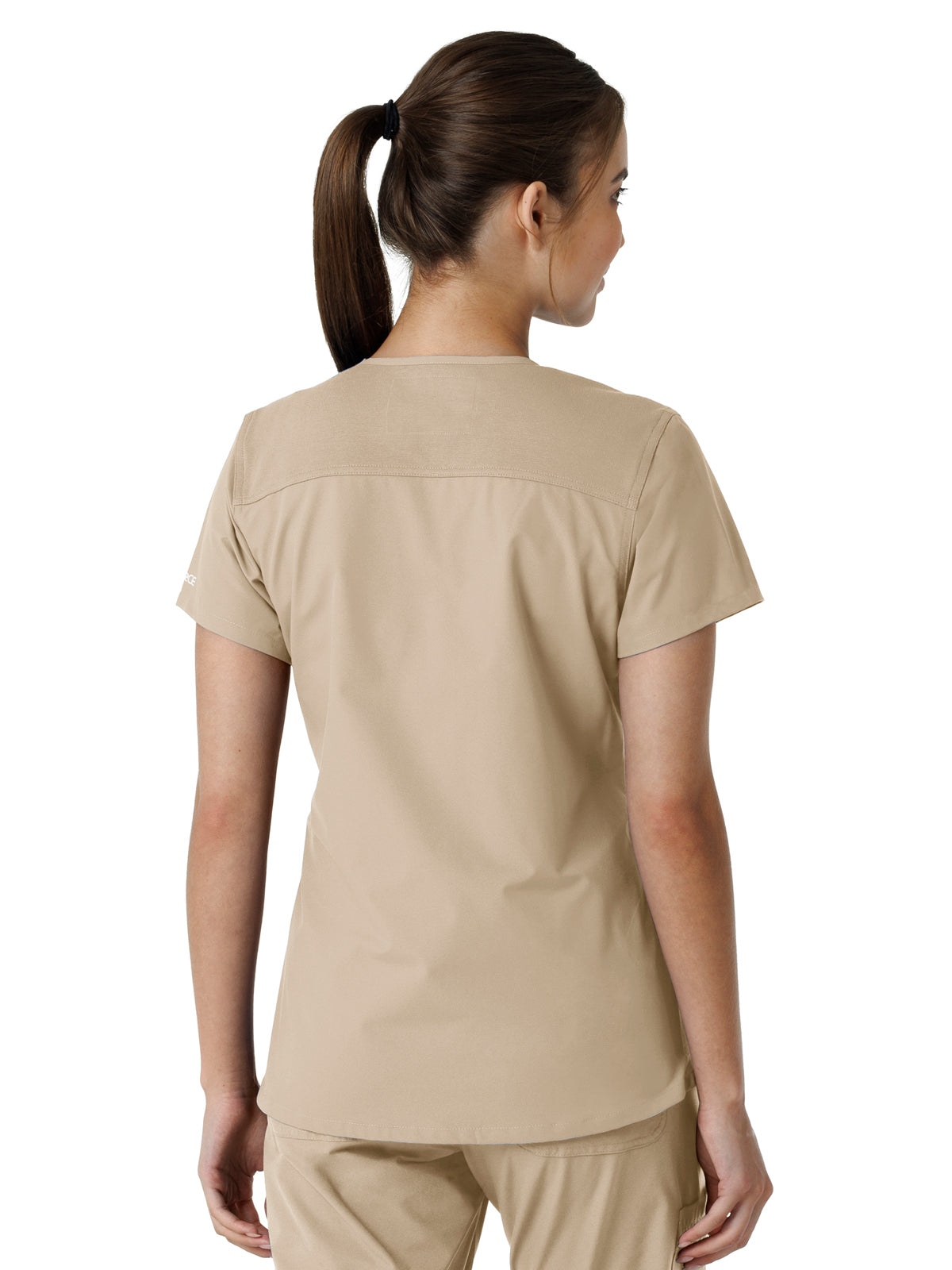 Women's Four-Pocket V-Neck Knit Panel Scrub Top - C12313 - Khaki